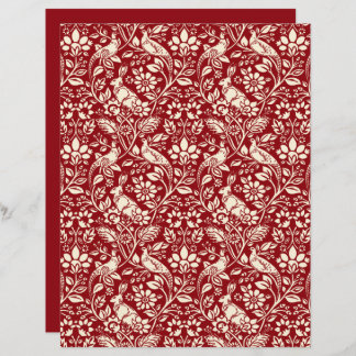 Pheasant and Hare Pattern, Deep Red and Cream  