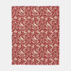 Pheasant and Hare Pattern, Deep Red and Cream   Fleece Blanket