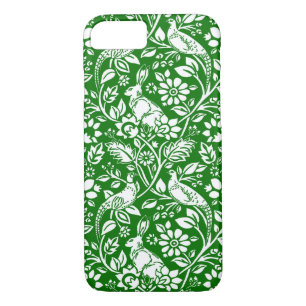 Pheasant and Hare Pattern, Emerald Green and White Case-Mate iPhone Case