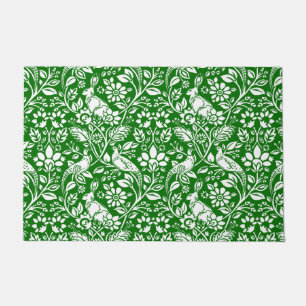 Pheasant and Hare Pattern, Emerald Green and White Doormat