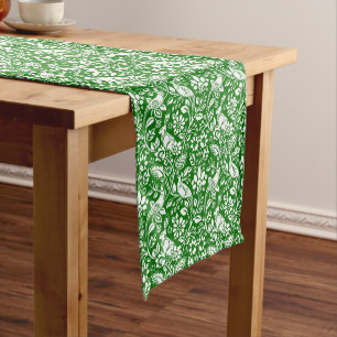 Pheasant and Hare Pattern, Emerald Green and White Short Table Runner