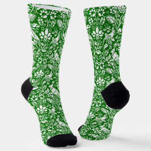 Pheasant and Hare Pattern, Emerald Green and White Socks