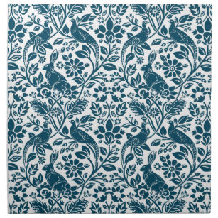 Pheasant and Hare Pattern, Indigo Blue and White Napkin