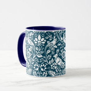 Pheasant and Hare Pattern, Indigo Blue & White Mug