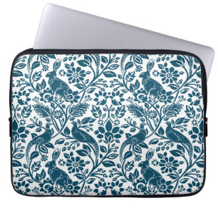 Pheasant and Hare Pattern, While and Dark Blue  Laptop Sleeve