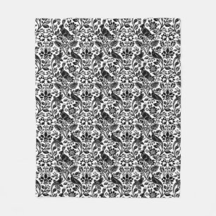 Pheasant and Hare Pattern, White and Black  Fleece Blanket
