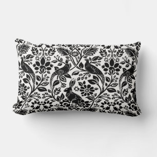 Pheasant and Hare Pattern, White and Black Lumbar Pillow