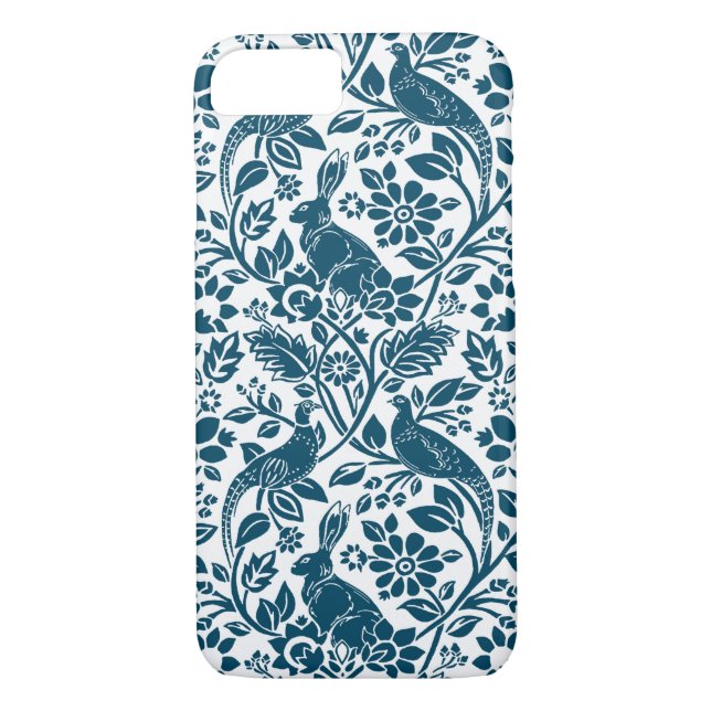 Pheasant and Hare Pattern, White and Dark Blue  Case-Mate iPhone Case (Back)
