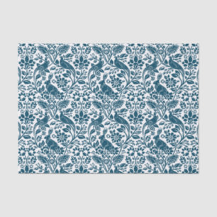 Pheasant and Hare Pattern, White and Dark Blue  Tissue Paper