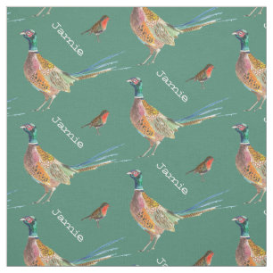 Pheasant and Robin Bird Pattern Personalized Fabric