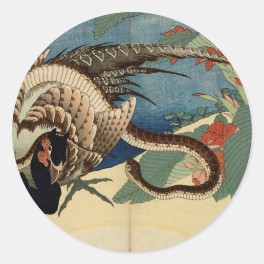 Pheasant and the Snake Classic Round Sticker