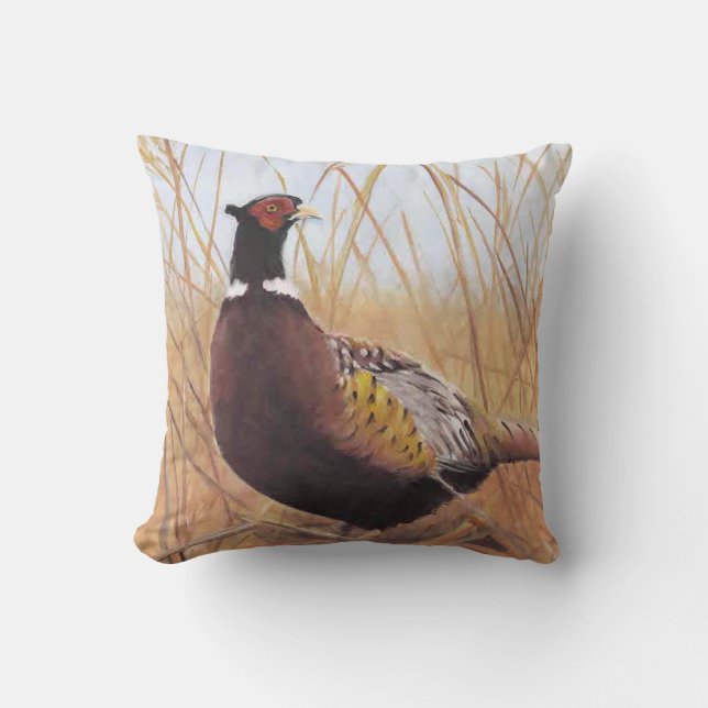 Pheasant Bird Art Throw Pillow (Front)