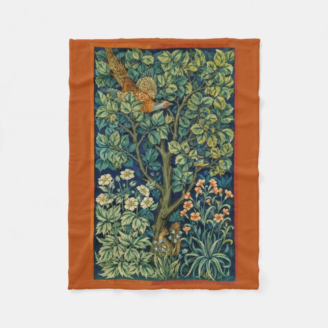 Pheasant Bird in a Tree (by William Morris) Fleece Blanket (Front)