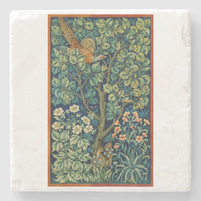 Pheasant Bird in a Tree (by William Morris) Stone Coaster (Front)