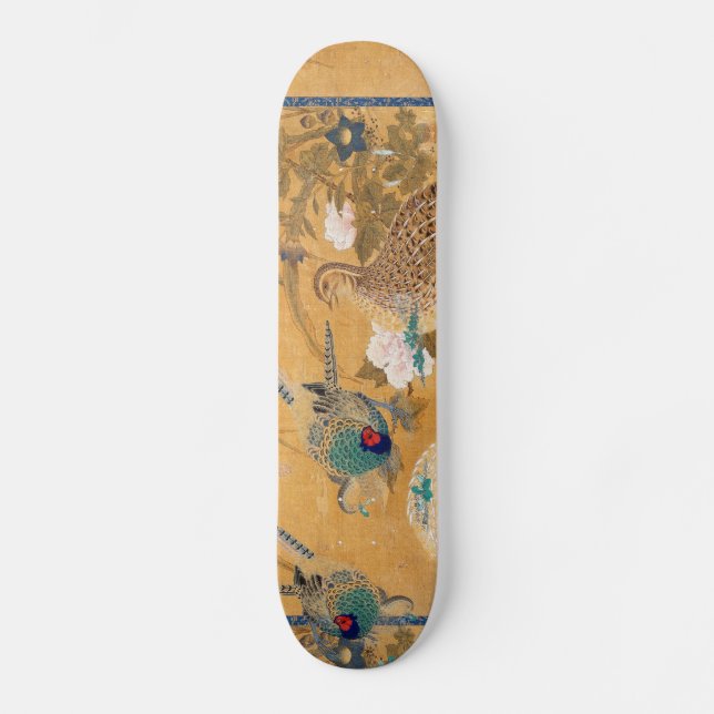 Pheasant Birds Partridge Animal Floral Skateboard (Front)