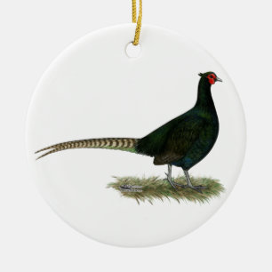 Pheasant Black Rooster Ceramic Ornament