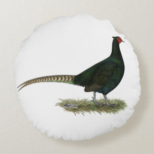 Pheasant Black Rooster Round Pillow