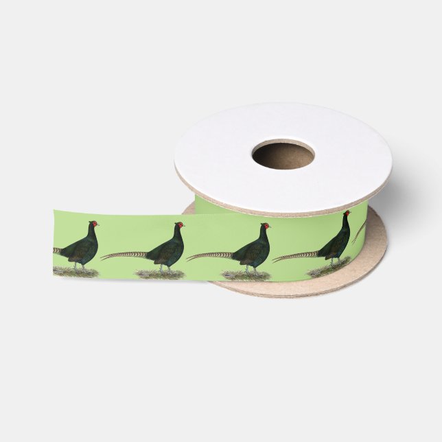 Pheasant Black Rooster Satin Ribbon (Spool)