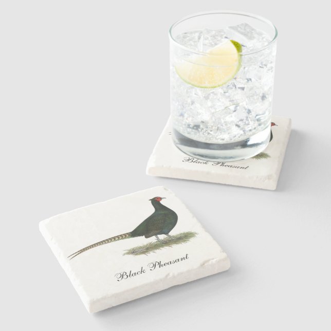 Pheasant Black Rooster Stone Coaster (Side)