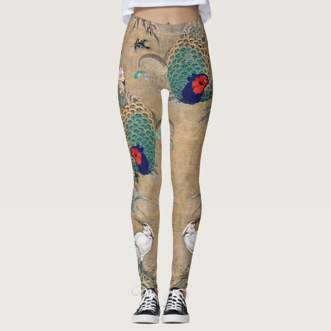 Pheasant Egret Bird Floral All Over Print Leggings (Front)