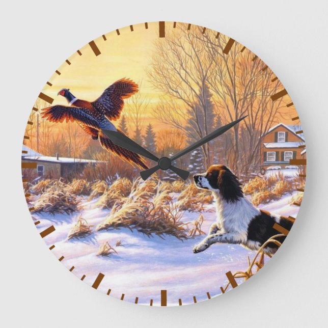 Pheasant Encouraged To Take Flight Large Clock (Front)