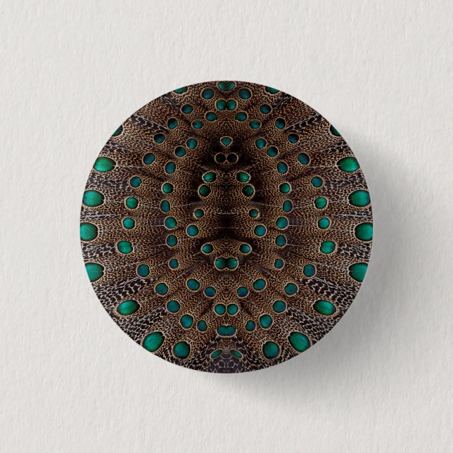 Pheasant Feather Fractal Design 1 Inch Round Button (Front)