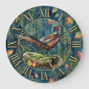 Pheasant Forever . Watercolor art Large Clock