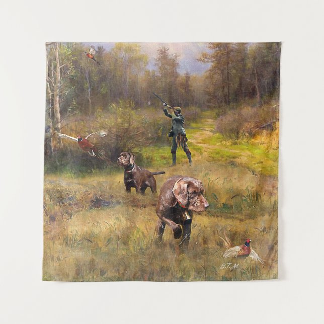 Pheasant Hunting with a Pudelpointers Tapestry (Front)