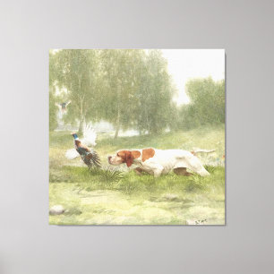 Pheasant Hunting with Pointer Canvas Print