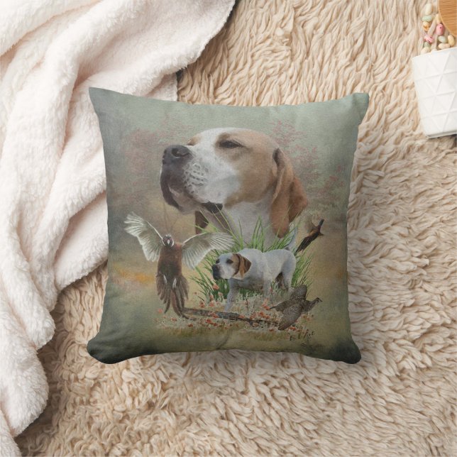 Pheasant Hunting with Pointers, Art  Throw Pillow (Blanket)