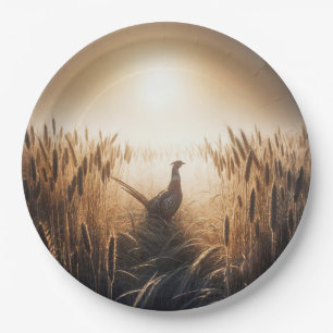 Pheasant in an Autumn Wheat Field Paper Plate