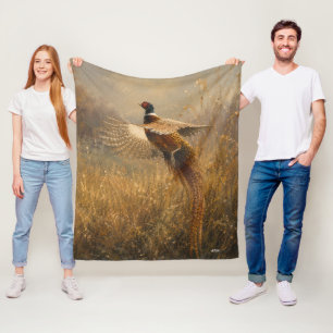 Pheasant in Golden Flight Fleece Blanket