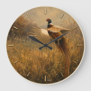 Pheasant in Golden Flight Large Clock