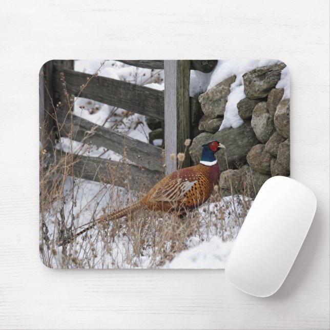 Pheasant in Snow Mouse Pad (With Mouse)