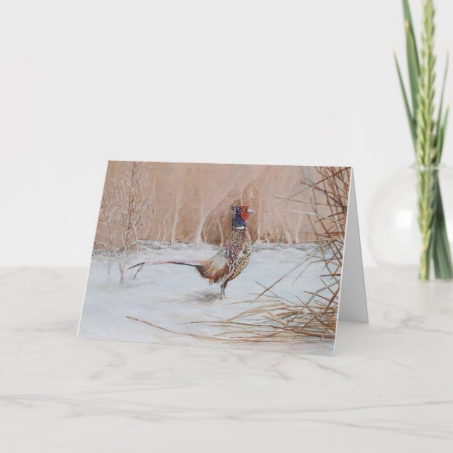Pheasant in the snow holiday card (Front)