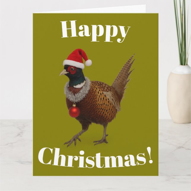 Pheasant looking festive Christmas card (Front)