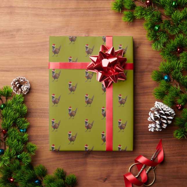Pheasant on sage Christmas gift wrapping paper (Holiday Gift)