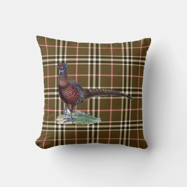 Pheasant Plaid Throw Pillow (Front)