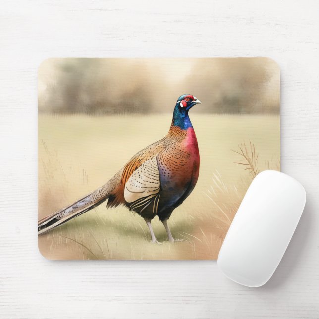 Pheasant Portrait In Golden Meadow Mouse Pad (With Mouse)