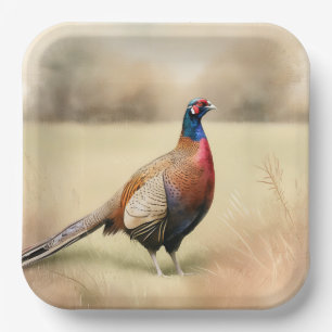 Pheasant Portrait In Golden Meadow Paper Plate