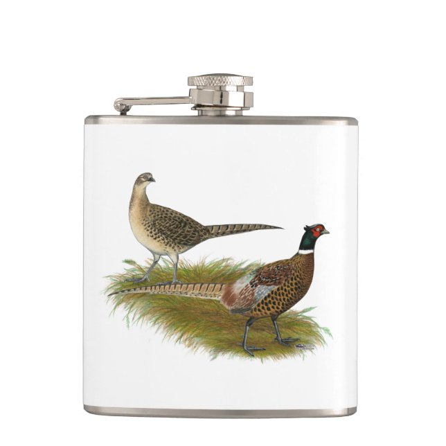 Pheasant:  Ringneck Pair Hip Flask (Front)