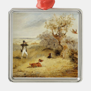 Pheasant Shooting (oil on canvas) 2 Metal Ornament