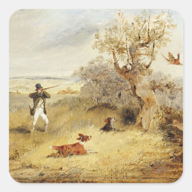 Pheasant Shooting (oil on canvas) 2 Square Sticker (Front)