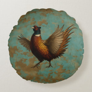 Pheasant strutting round cushion