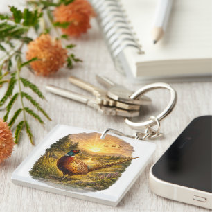 Pheasant Sunset Hunting Bird Wildlife Gift Keychain