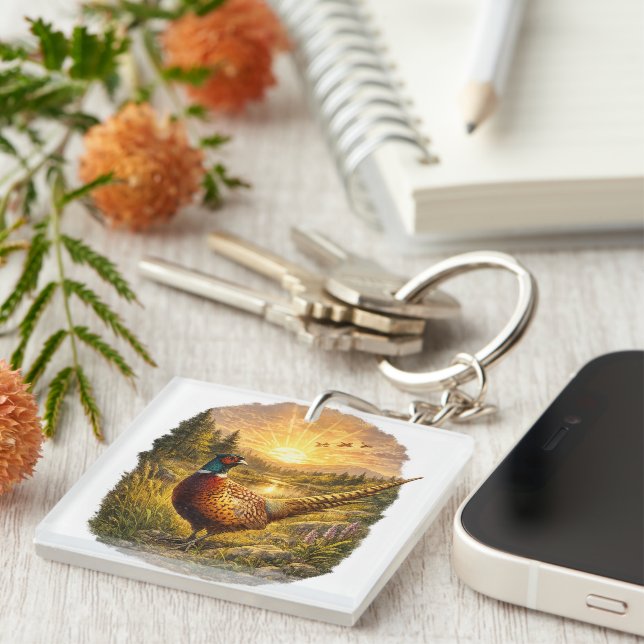 Pheasant Sunset Hunting Bird Wildlife Gift Keychain (Front Right)