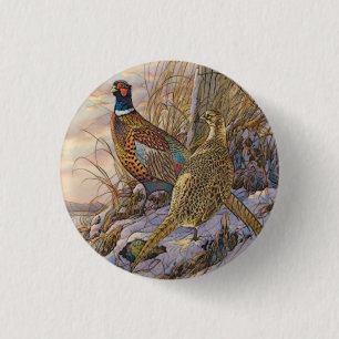 Pheasant Tapestry Poster Triptych 1 Inch Round Button