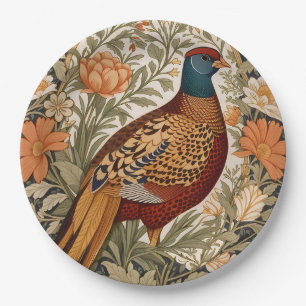 Pheasant Vintage Floral William Morris Inspired  Paper Plate