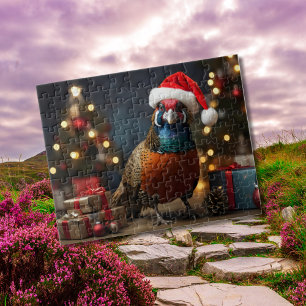 Pheasant wearing santa hat jigsaw puzzle