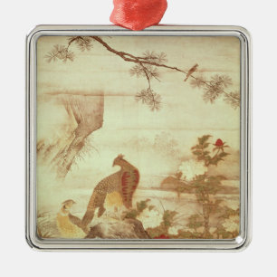 Pheasants and peonies, from a series of scrolls metal ornament